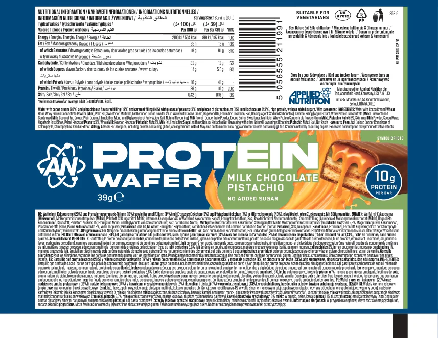 Applied Nutrition Protein Wafer Bar Milk Chocolate Pistachio (Box of 12) - Image 2