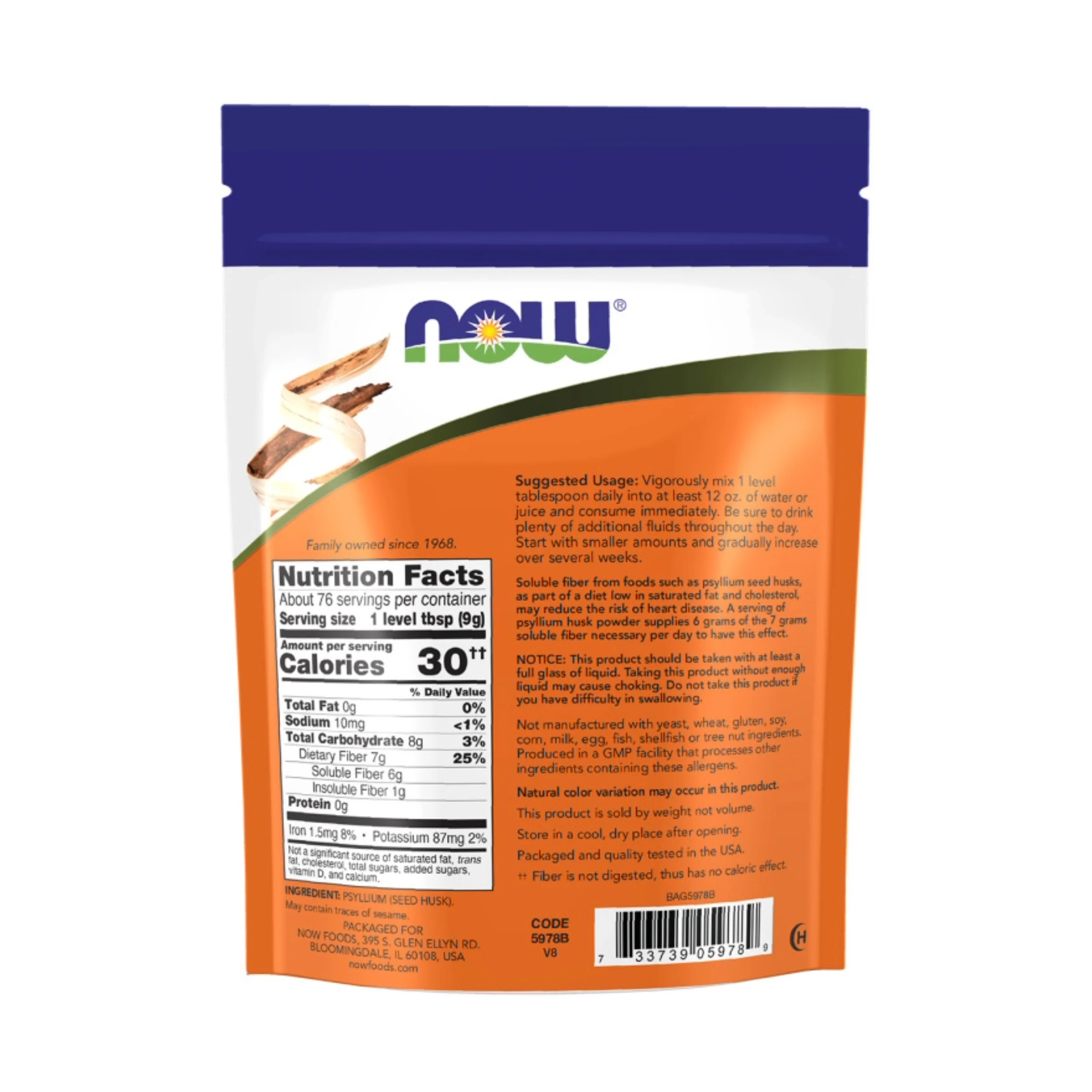 NOW Psyllium Husk Fiber Powder 680g - Image 2