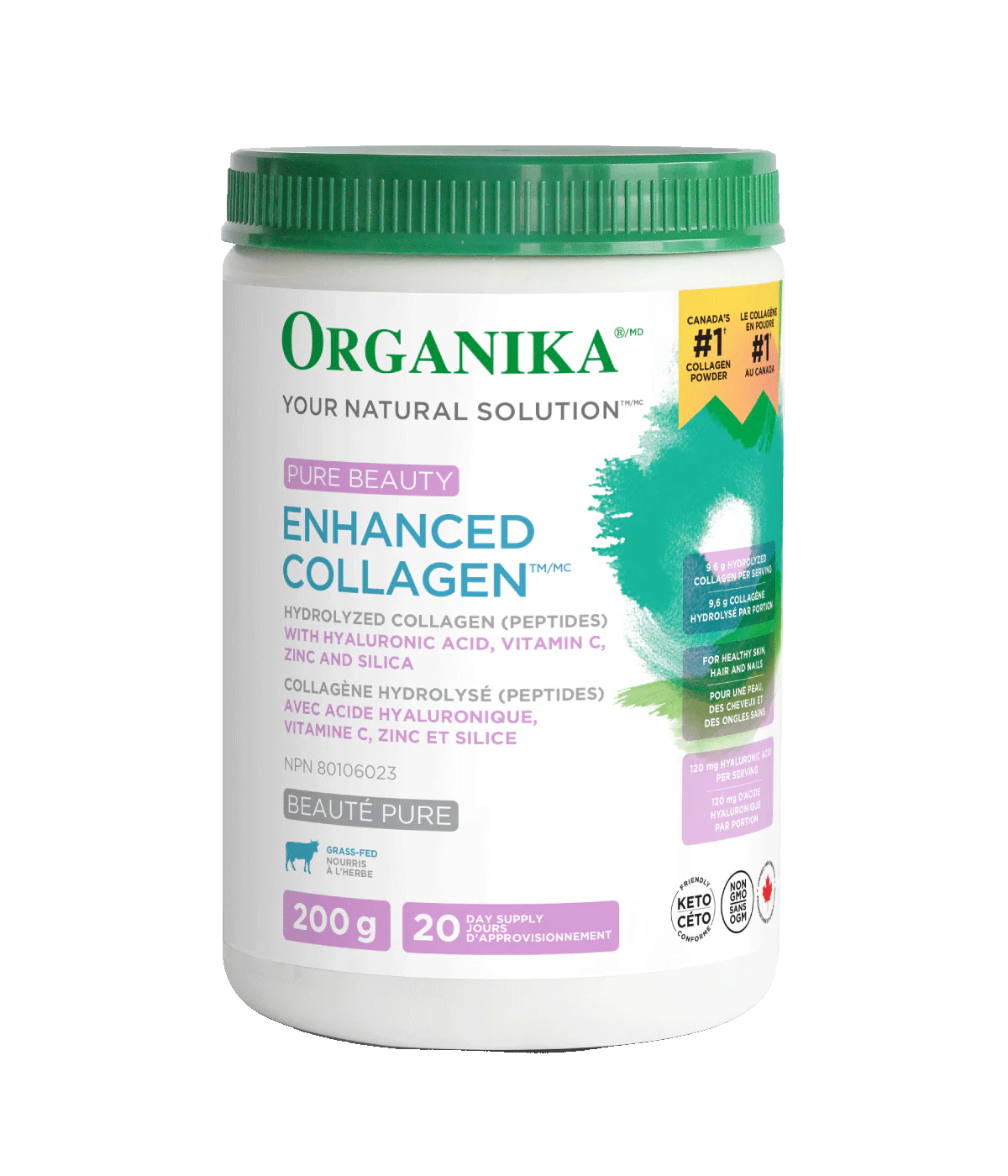 Organika Pure Beauty Collagen with Hyaluronic Acid, Vitamin C, Zinc, and Silica 250g Powder
